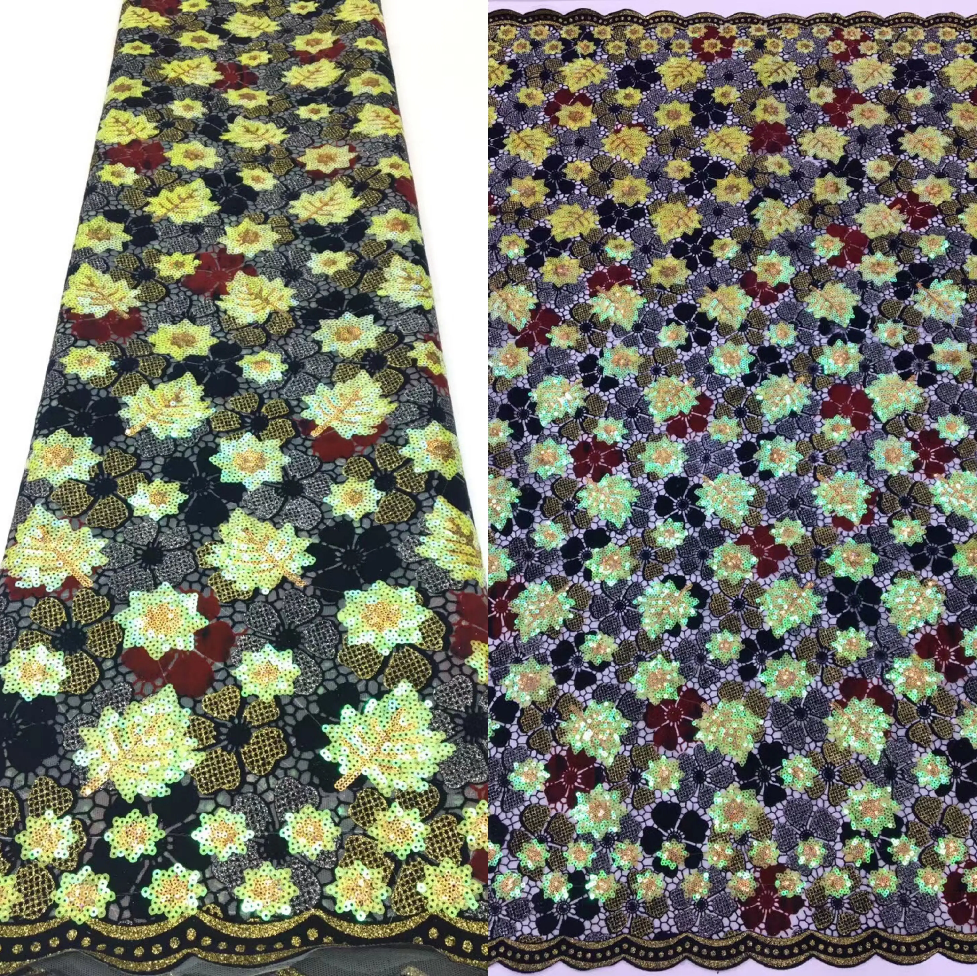 

Nigerian Lace Fabric With Sequins L-1302379 High Quality French Embroidery African Mesh Fabric For Party Dress