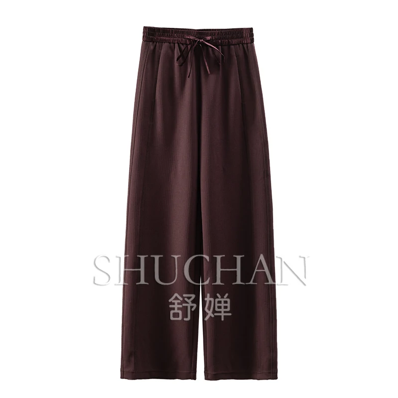 

2025 EARLY SPRING Retro Dark Purple, Elastic Waist Straight Wide-leg Pants WOMEN Sweatpants Women Pantalones Mujer Verano