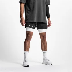 Summer men muscle Fitness 2 in 1 Sports Shorts Men double-deck shorts quick-drying Fitness Training shorts running sweatpants