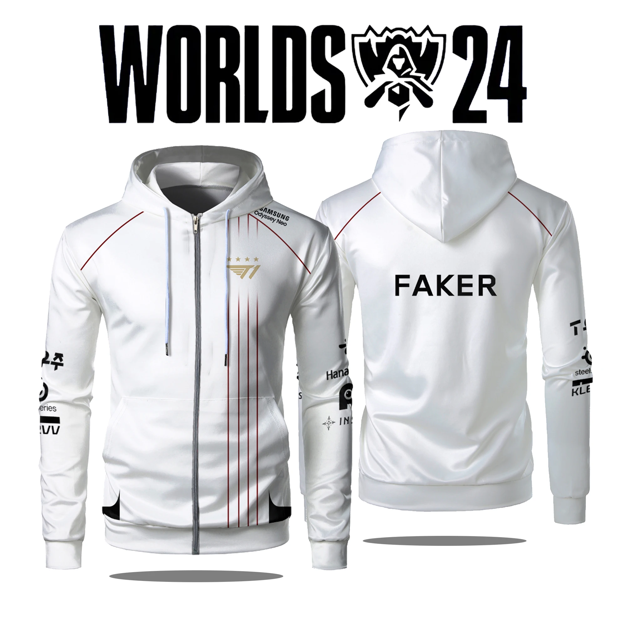 2024 Neuer T1 Esports Team Uniform Zip Up Hoodie League Of Legends World Finals Jersey Hoody Faker Fan Herren Trainingskleidung Custom