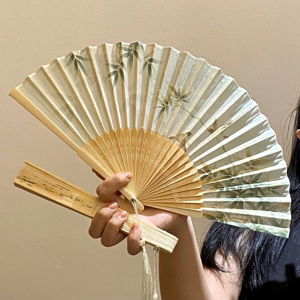 Classical Chinese Style Tassel Folding Fan Butterfly Swallow Bamboo Fan Lotus Plum Blossom Handheld Fan Hanfu Accessories