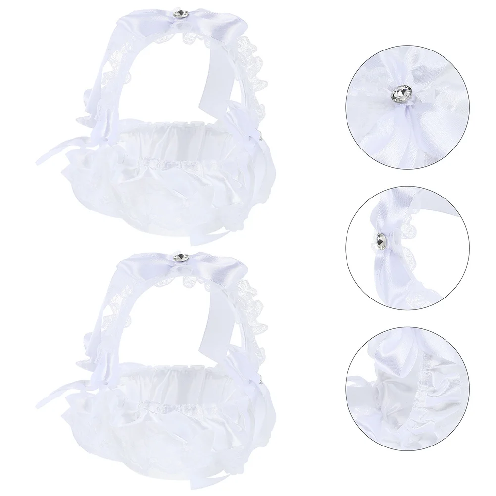 

2Pcs Lace Flower Basket Wedding Decorative Petal Container Elegant Party Supplies Flower Basket Wedding Party Supplies