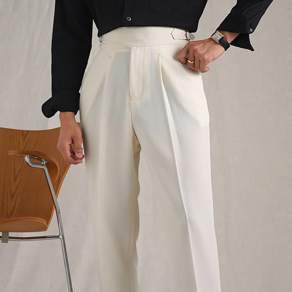 2024 Mens Formal Pants High Waist Pants Casual Straight Pants Office Trousers Men Dress Pants Social Pantalones Hombre