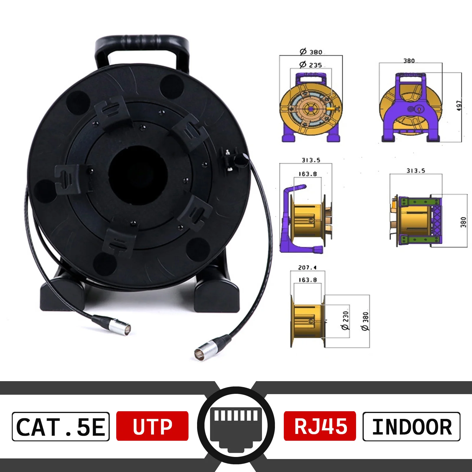 Stage Cable Drum Reel Car PCD380 with Outdoor/Indoor Network UTP/STP RJ45 Cat.5E/6A Ethernet Extension Wire