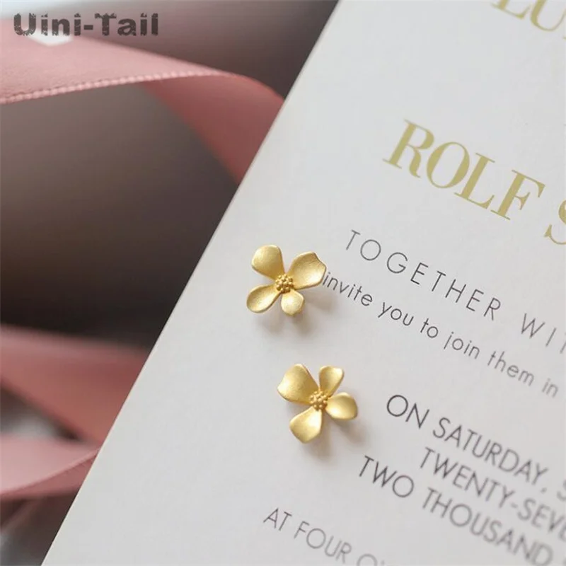 Uini-Tail Hot Selling New 925 Tibetan Silver Gold Frosted Flower Earrings Temperament Simple Fashion Exquisite Gardenia Earrings