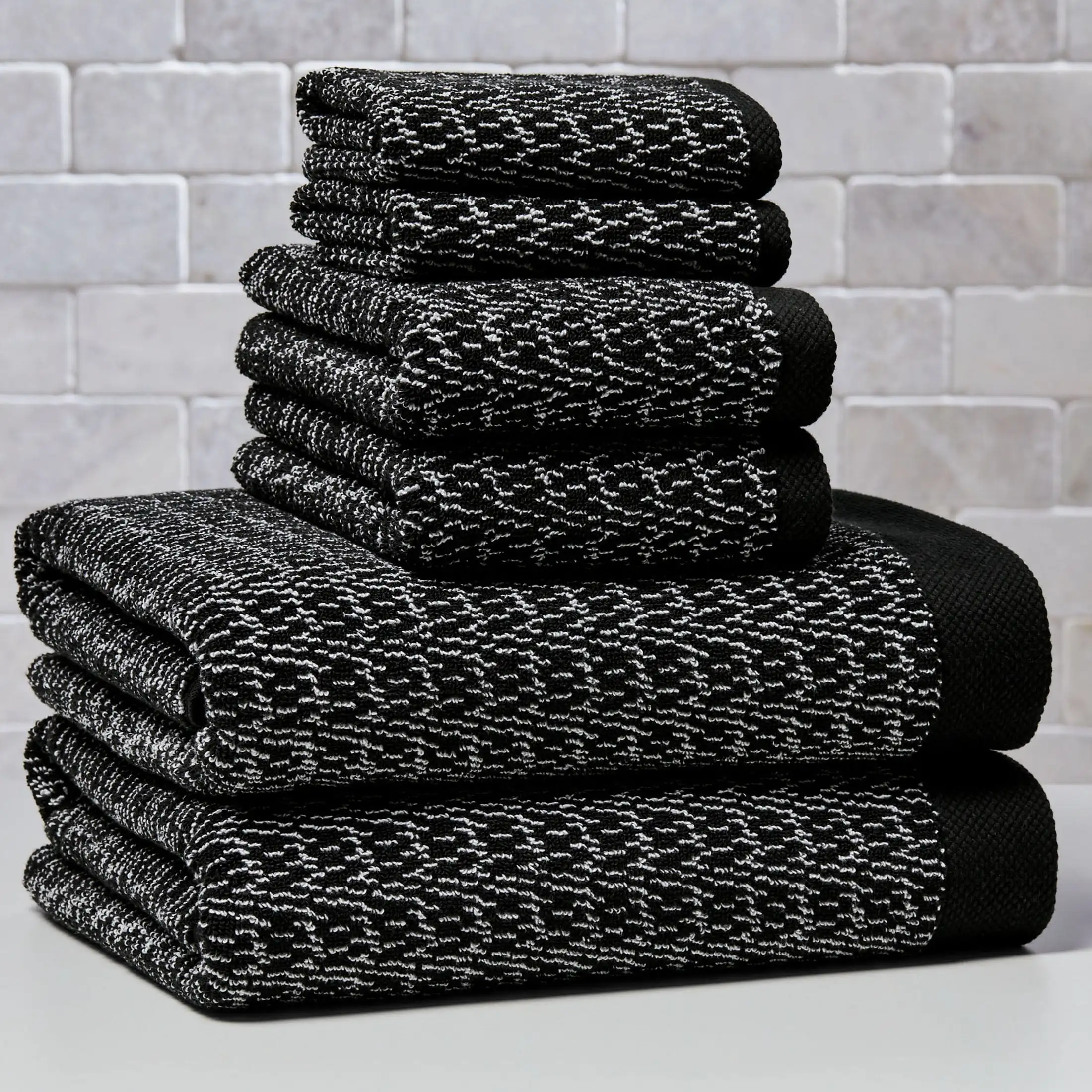 Soft Melange 6 Piece Towel Set Rich Black Extra Absorbent and Low Lint Fade Resistant and Gets Loftier After Wash Durable