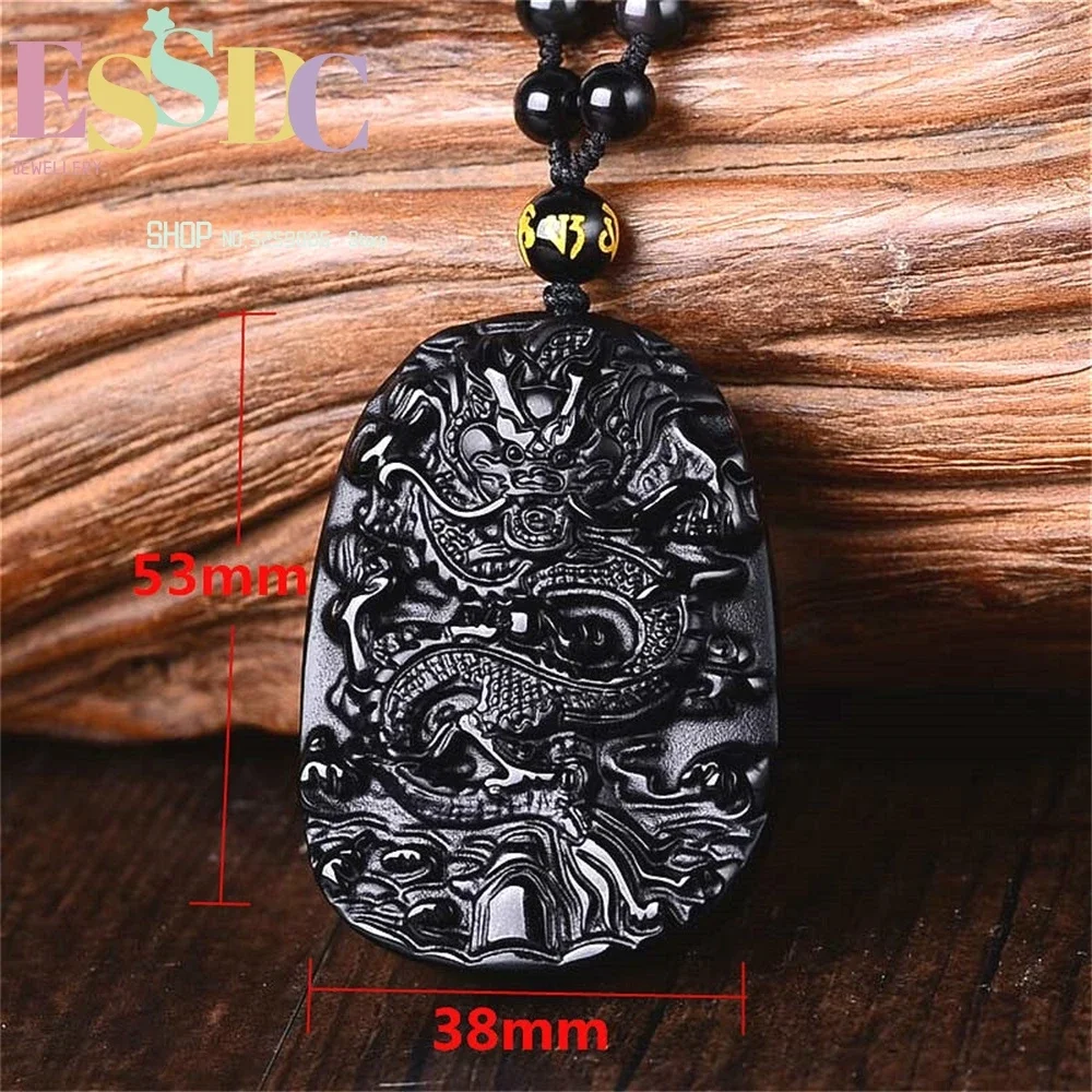 حجر السج الأسود الطبيعي قلادة على شكل تنين الخرز قلادة موضة سحر المجوهرات منحوتة باليد محظوظ تميمة هدايا لها النساء الرجال