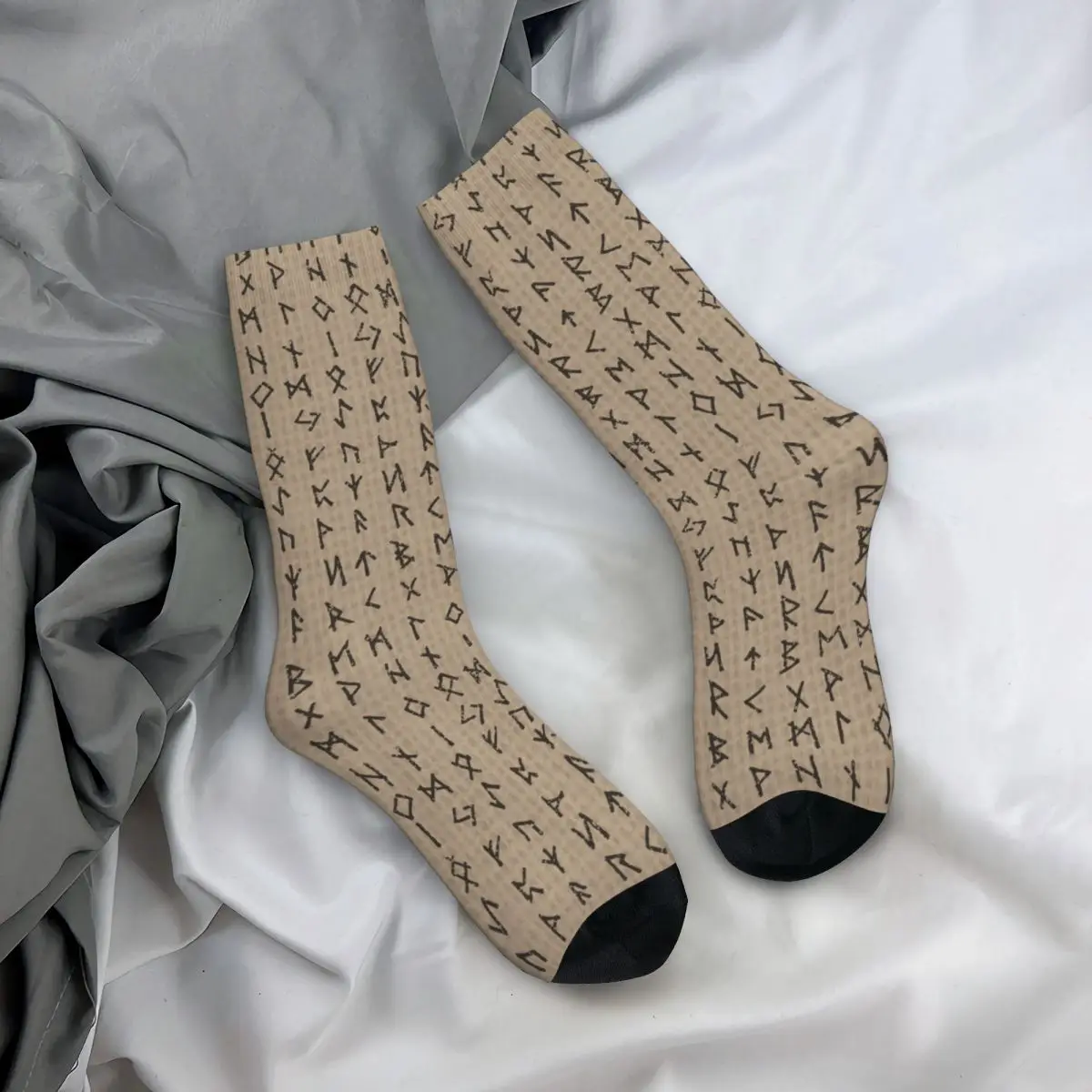 Harajuku Futhark Rune Viking Norse Mythology Basketball Socks Polyester Long Socks for Women Men Non-slip