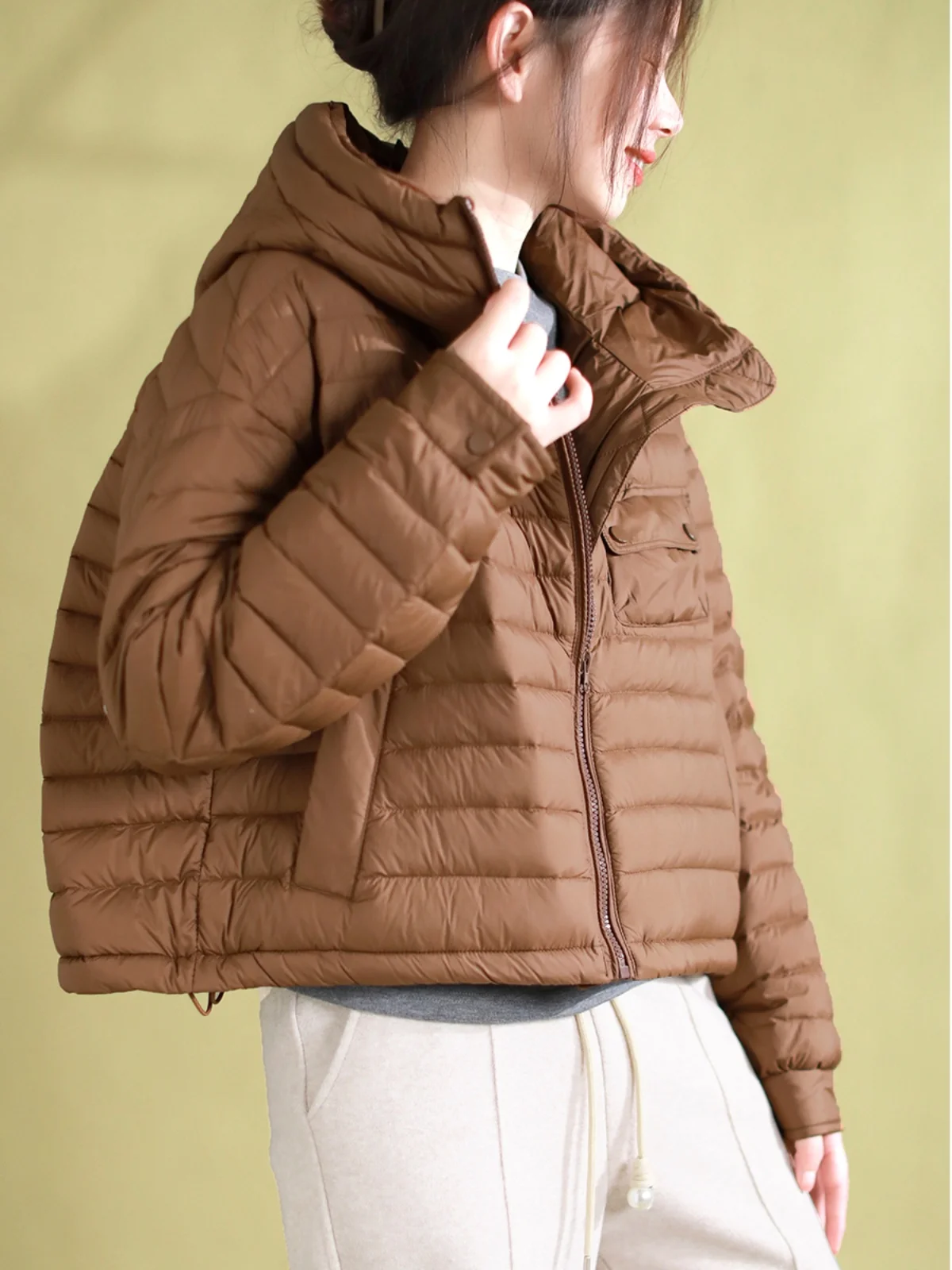 Chaqueta Corta ra de Plumón para Mujer, Estilo Coreano, Abrigo Cálido de Aodón, Deado, con Capucha y Cierre de Cremal...