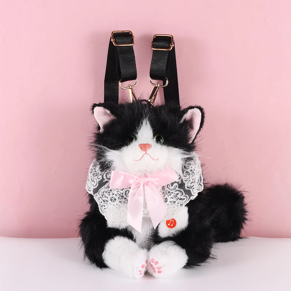 New Realistic Cat Simulated Puppet Cat Backpack Soft Fluffy Cute Cartoon Cat Backpack Shoulder Bag Daypack