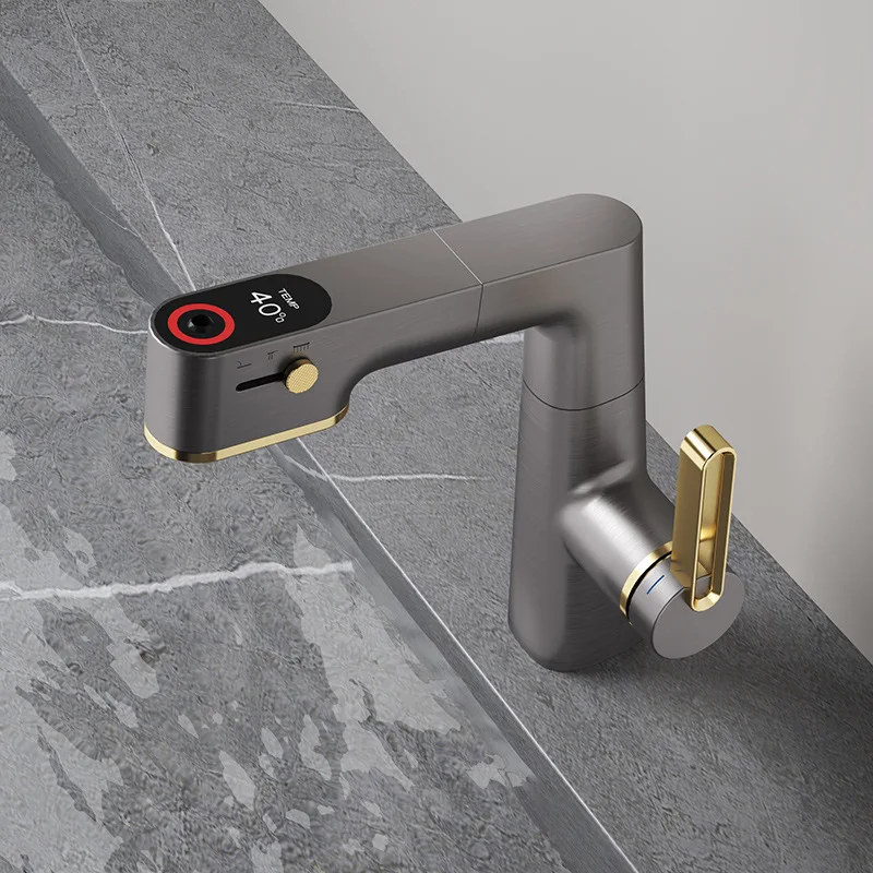 

Pull-Out Faucet - 360Swivel, High Arc, Dual Temp, Adj Ht, Gargle - Lead-Free, Easy Inst, Dual Mode - Br Ni/Chrome