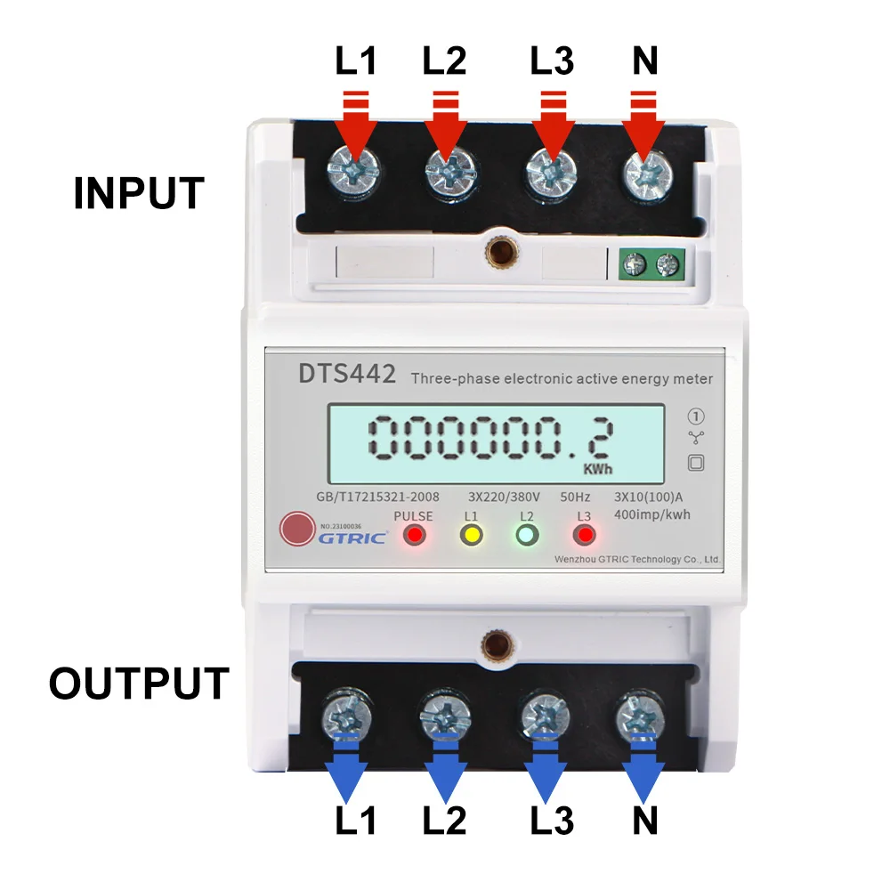 GTRIC Electric Energy Meter 4P Three Phase DIN Rail 4 Wire Electronic Watt Power Consumption Energy Meter LCD Digital Display