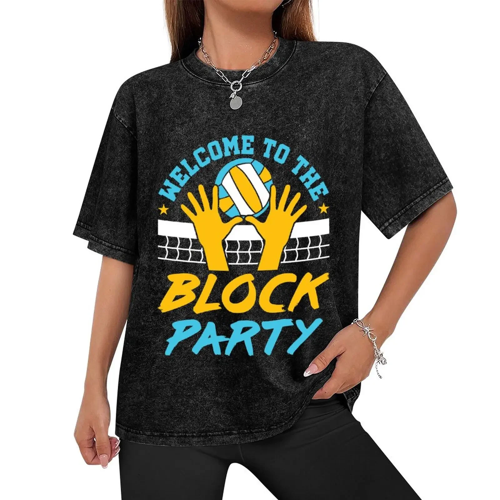 Volleyball Middle Blocker Welcome to the Block Party T-Shirt boys animal print vintage graphic tee plus sizes shirts men graphic