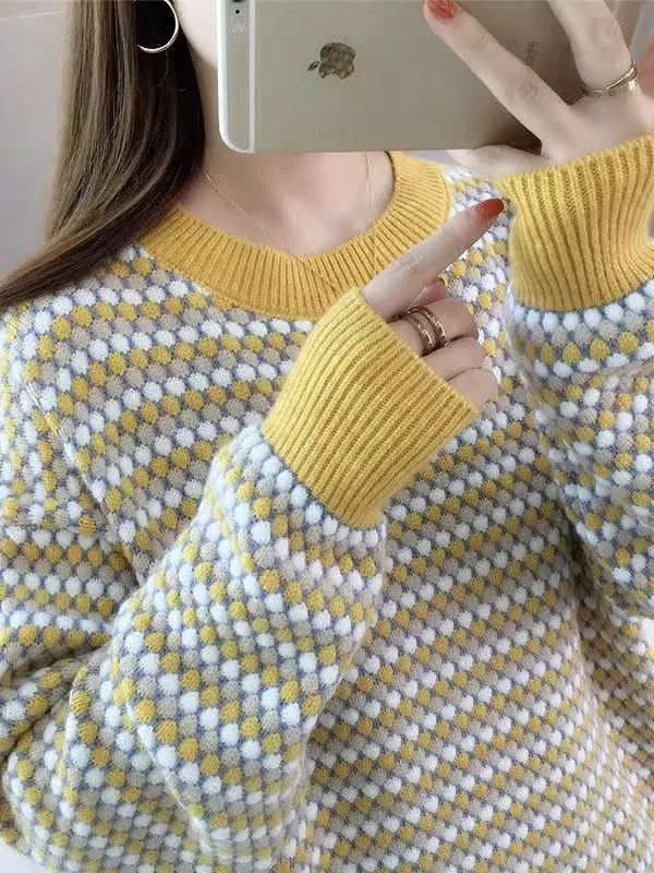 

Thiened Long Sve круглый вязаный свитер Ne ort, женский свободный крой, осень-зима, новое поступление, корейский стиль...