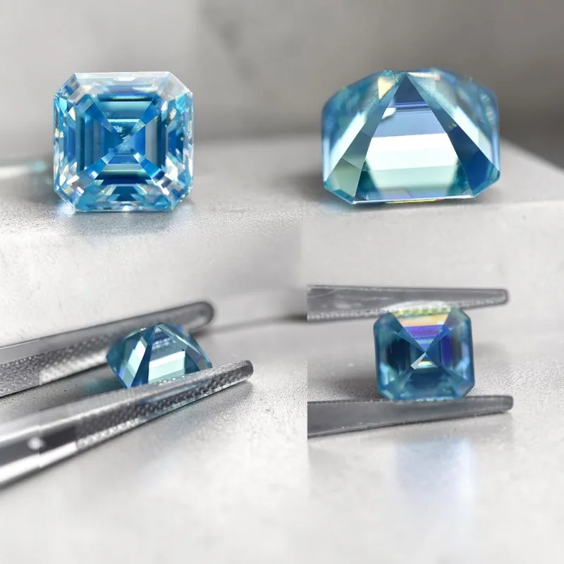 Hochwertiger Moissanit-Stein in verschiedenen Farben, Asscher-Schliff, VVS1-Reinheit, loser Edelstein für Schmuck. – Detail 4