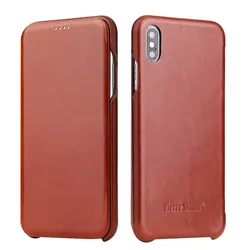 100% Genuine Leather Flip Cover Case for iPhone  XR, XS, 11, 12, 13 14 15 16 17 Pro Max, Built-in Magnet, Wireless Charging Case
