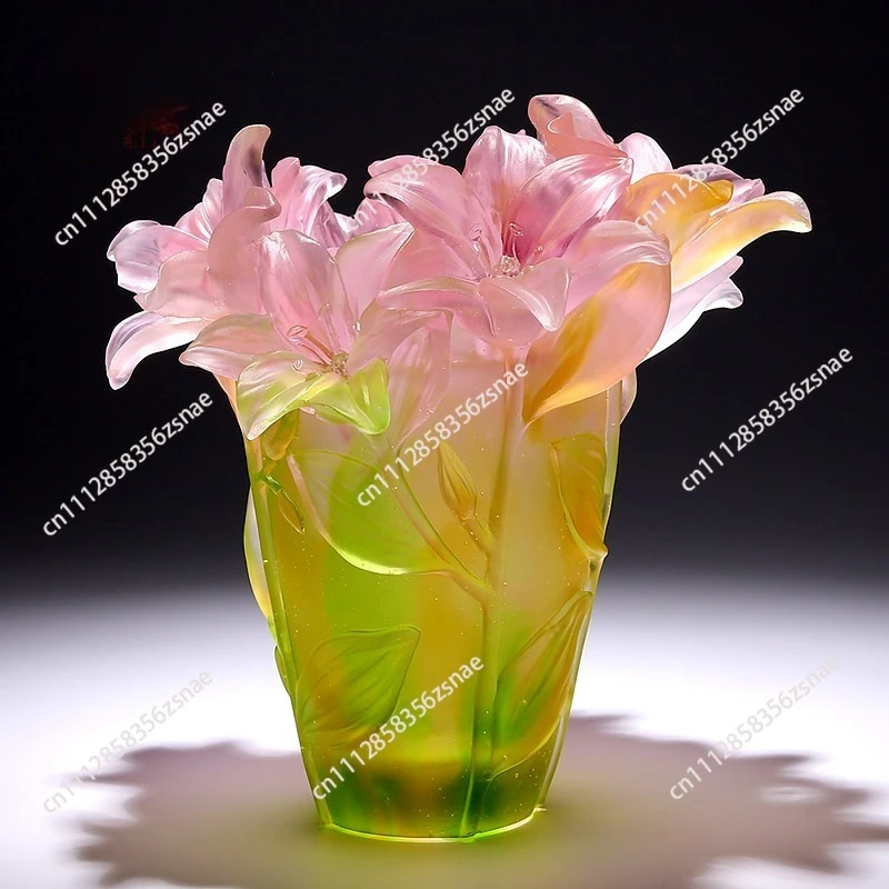 Ancient glass vase crystal handicraft ornament high-end sense light luxury high-end living room high-end atmospheric decoration