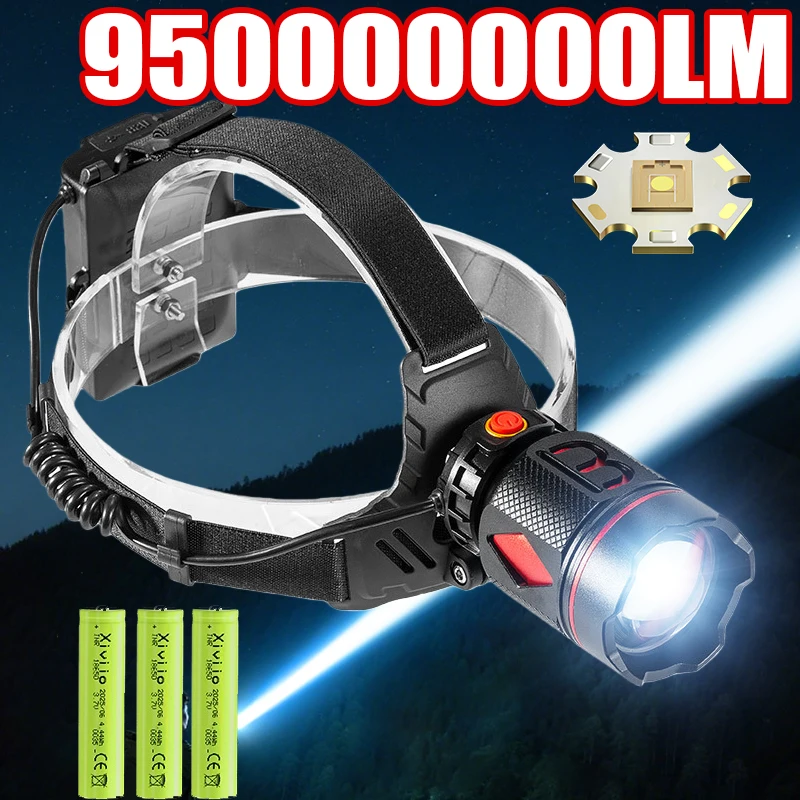 

НОВИНКА 2026: Сверхмощный светодиодный налобный фонарь 800 Вт, 9 500 000 лм, суперяркий, перезаряжаемый, на аккумуляторе 18650, для рыбалки
