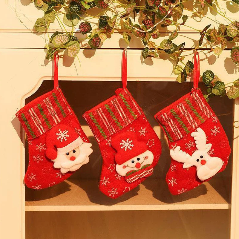 Christmas Stocking Classic Santa Snowman Reindeer Xmas Character For Family Holiday Christmas Party Decorations