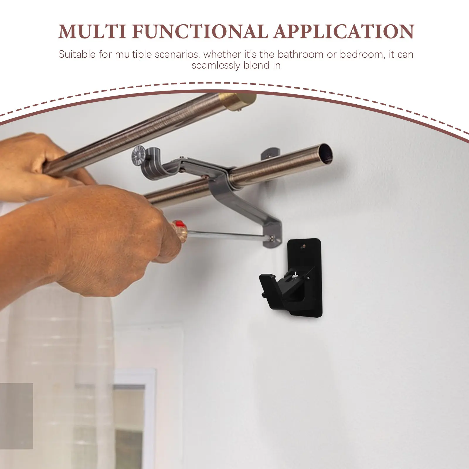 2Pairs No Drill Curtain Rod Bracket For Shower Curtain Rod Student Sleek Minimalist Wall Heavy Duty ABS Material