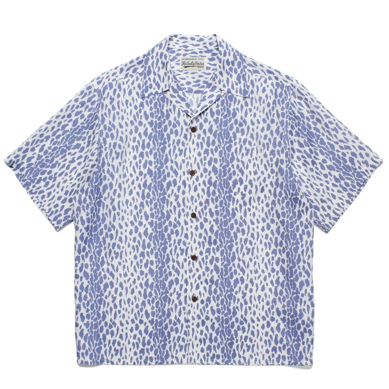 WACKO MARIA Camisa com estampa leopardo para homens e mulheres, camisa vintage de alta qualidade, casual, havaiana, verão