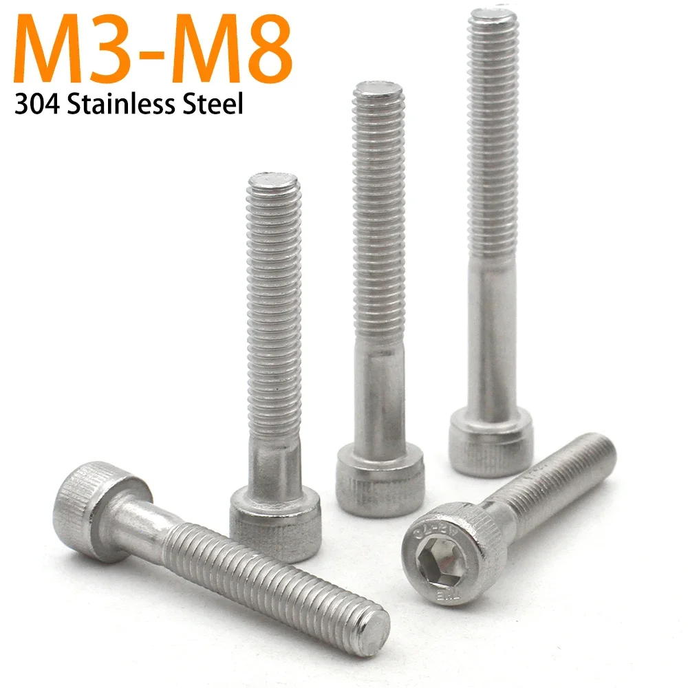 2/5/10pcs M3 M4 M5 M6 M8 304 Stainless Steel Lengthened Long Allen Hexagon Hex Socket Cap Head Half Thread Screw Bolt L=30-150mm