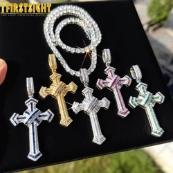 New Iced Out Cross Pendant Necklace Prong Setting CZ Cubic Zirconia Silver Color Charm For Men Women Hip Hop Jewelry