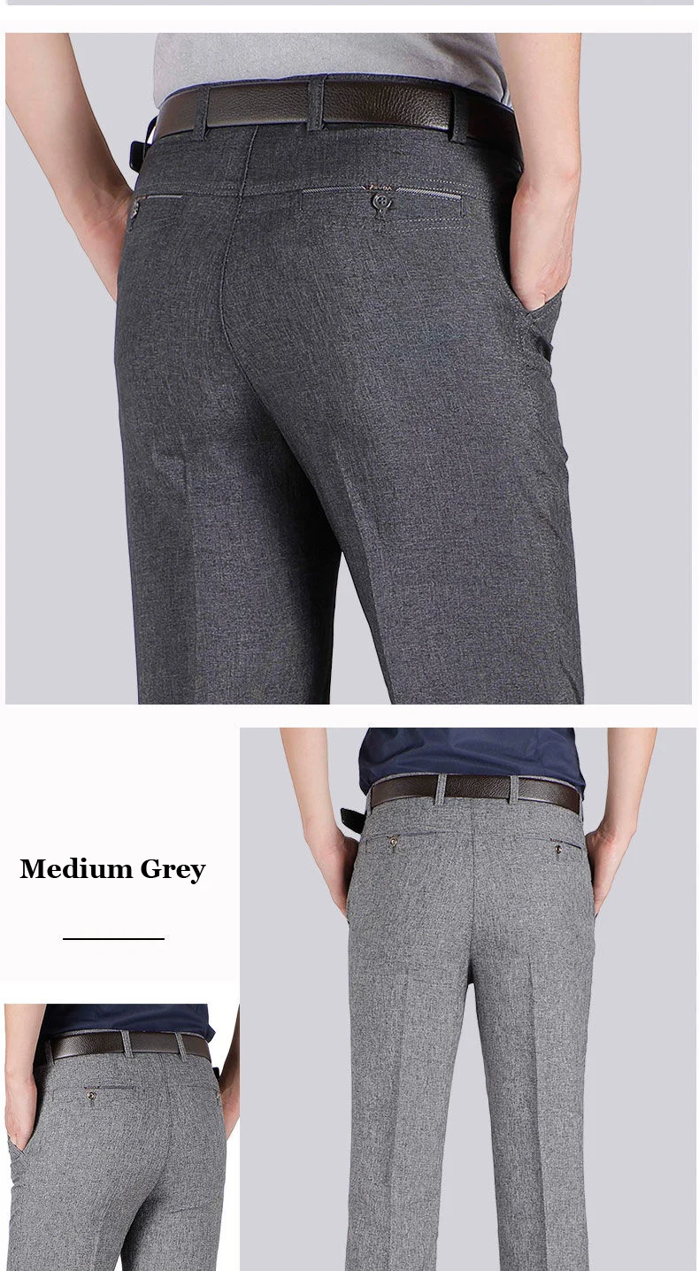 Herren Business-Anzughose, Casual, Mittellange, Weiche, Gepflegte Marken-Arbeitshose, Gerade Passform, Schwarz/Grau, Große Größen 28-40 – Detail 13