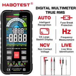 HABOTEST HT116 multimetr cyfrowy 9999 zliczeń automatyczny zakres 1000 V 10A miernik testowy Ohm Hz pojemność True RMS inteligentny Multitester