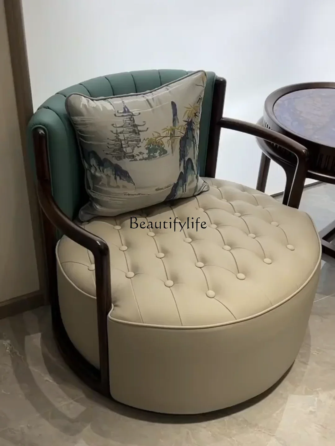 ls42 New Chinese ebony swivel chair solid wood sofa chair living room balcony single three-piece set