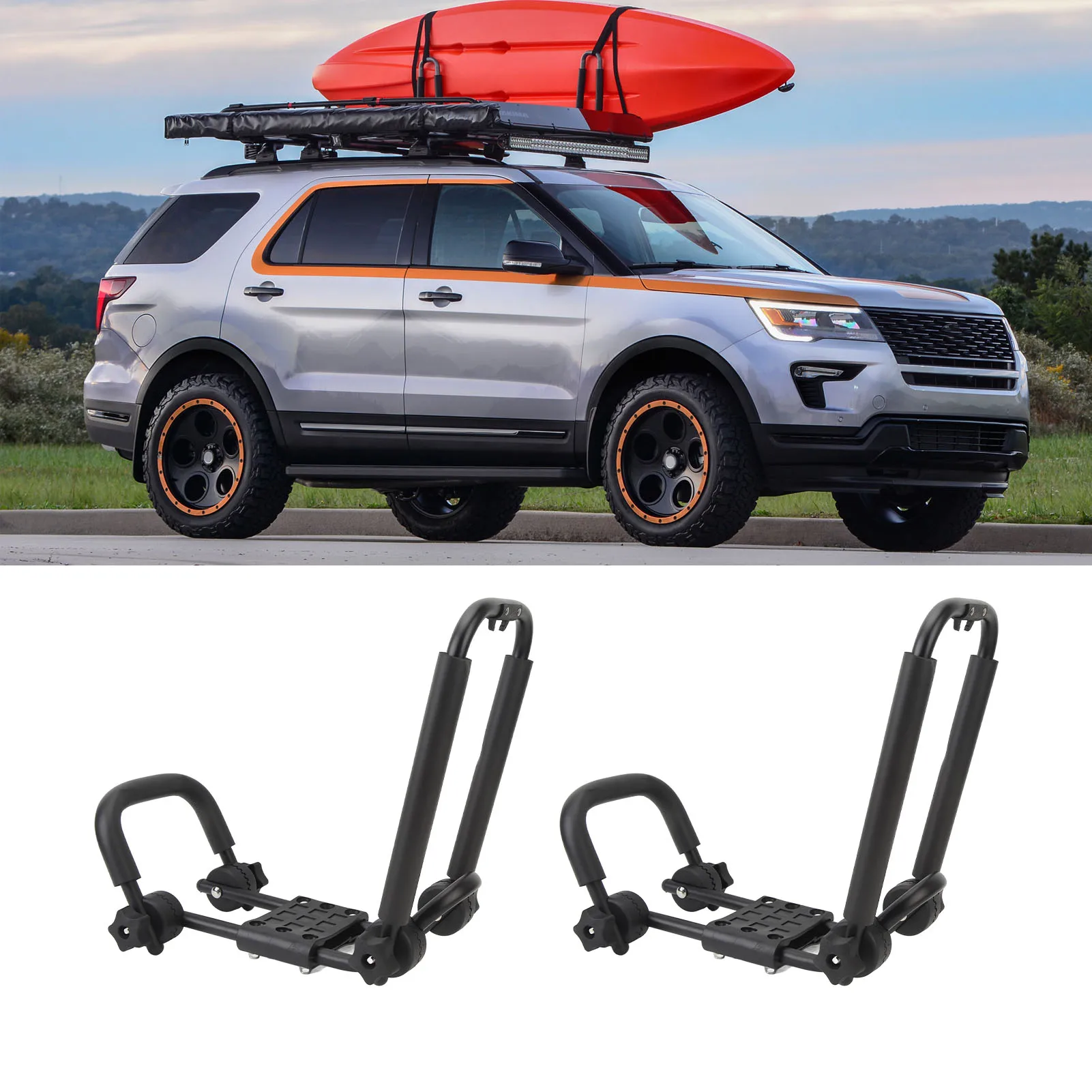 Kayak Roof Rack Universal Folding Adjustable Canoe Car Top Roof Mount Carrier 2PCS for Boat SUV Truck Van OEM Replacement Sturdy