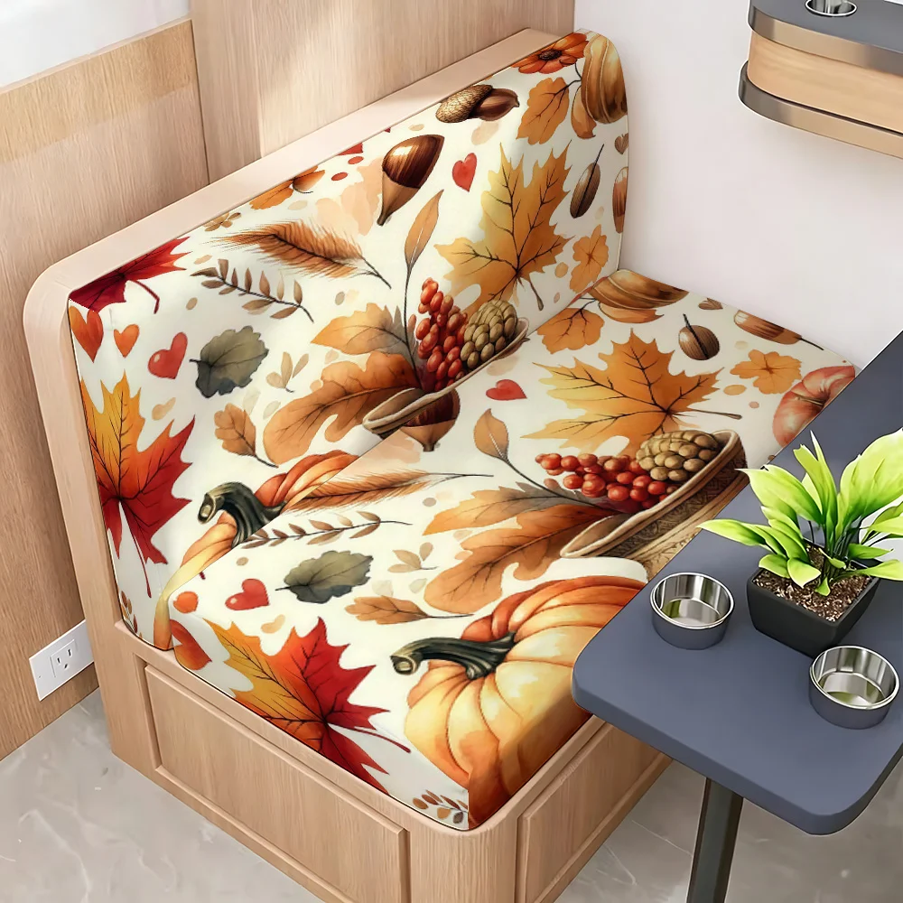 2pcs Watercolor Pumpkin Maple Leaf Acorn RV Dinette Booth Seat Cover Stretch Camper Bench Cushion Slipcover
