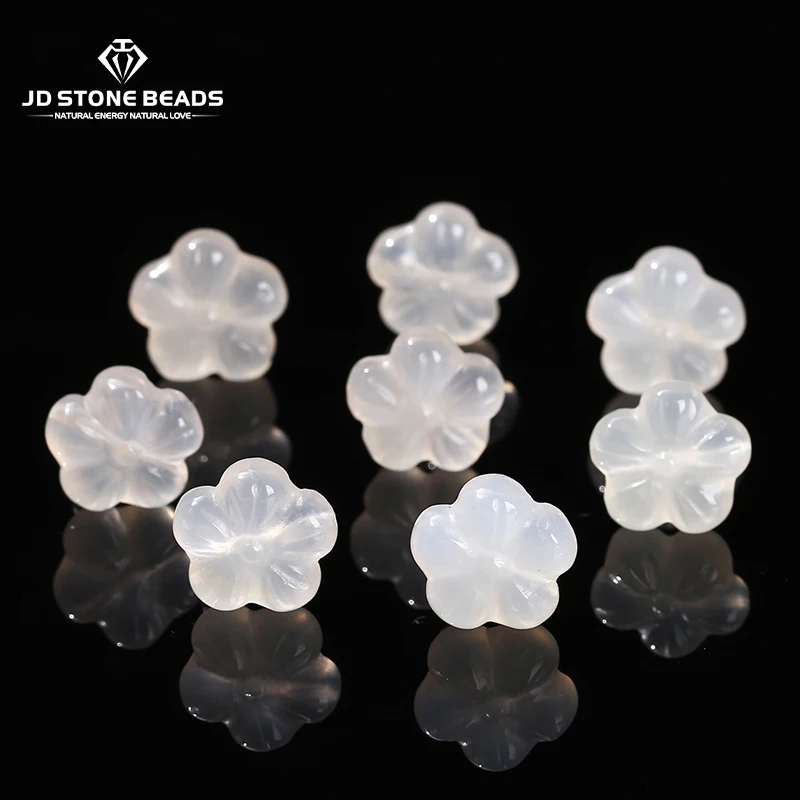 1 Pc Natural Stone White Salt Source Agate Carved Flower Beads For Jewelry Making Diy Necklace Bracelet Accessory Findings