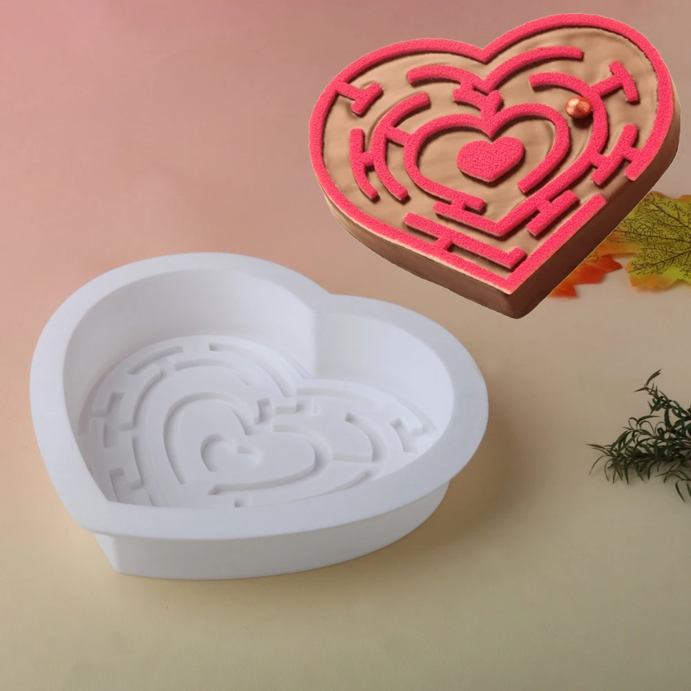 Maze Texture Heart-shaped Cake Mold Surface Volcanic Lava Texture Design Mousse Cake Mould Silicone Mold Kitchen Baking Tools