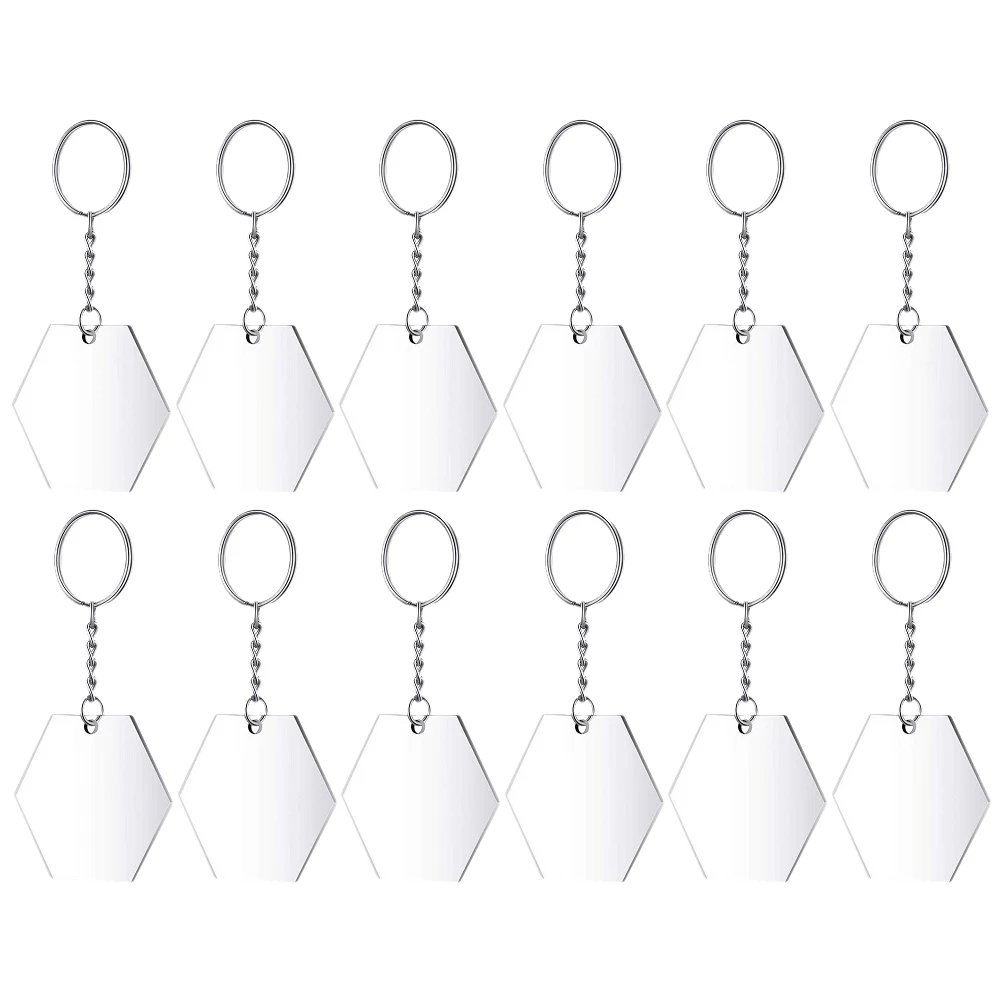 

48 pcs Acrylic Keychain Blanks Clear Lightweight DIY Gifts School Bag Pendants Handbag Accessories Metal Craft