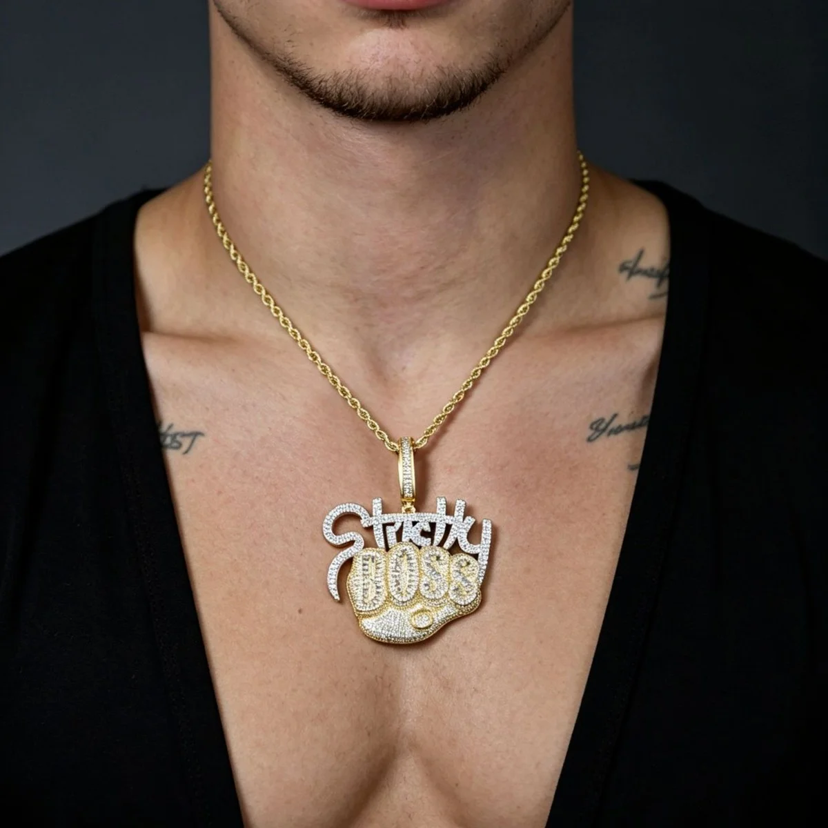 2026 New High Quality Bling Two Tone Gold Color Pocket Strictly Fashion Cubic Zirconia Iced Out 5A Cz Intial Pendant Necklace
