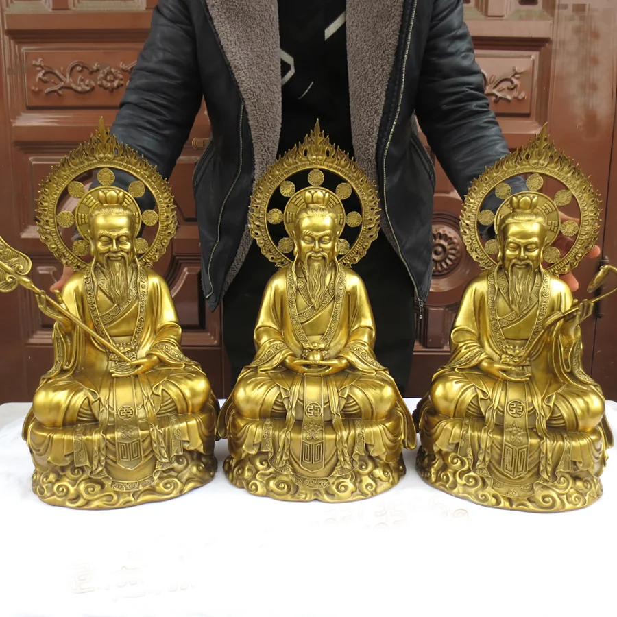 

A set 3P Taoist Buddhism HOME Shrine efficacious SAN QING DAO ZU TAI SHANG LAO JUN Lord God statue 51CM large