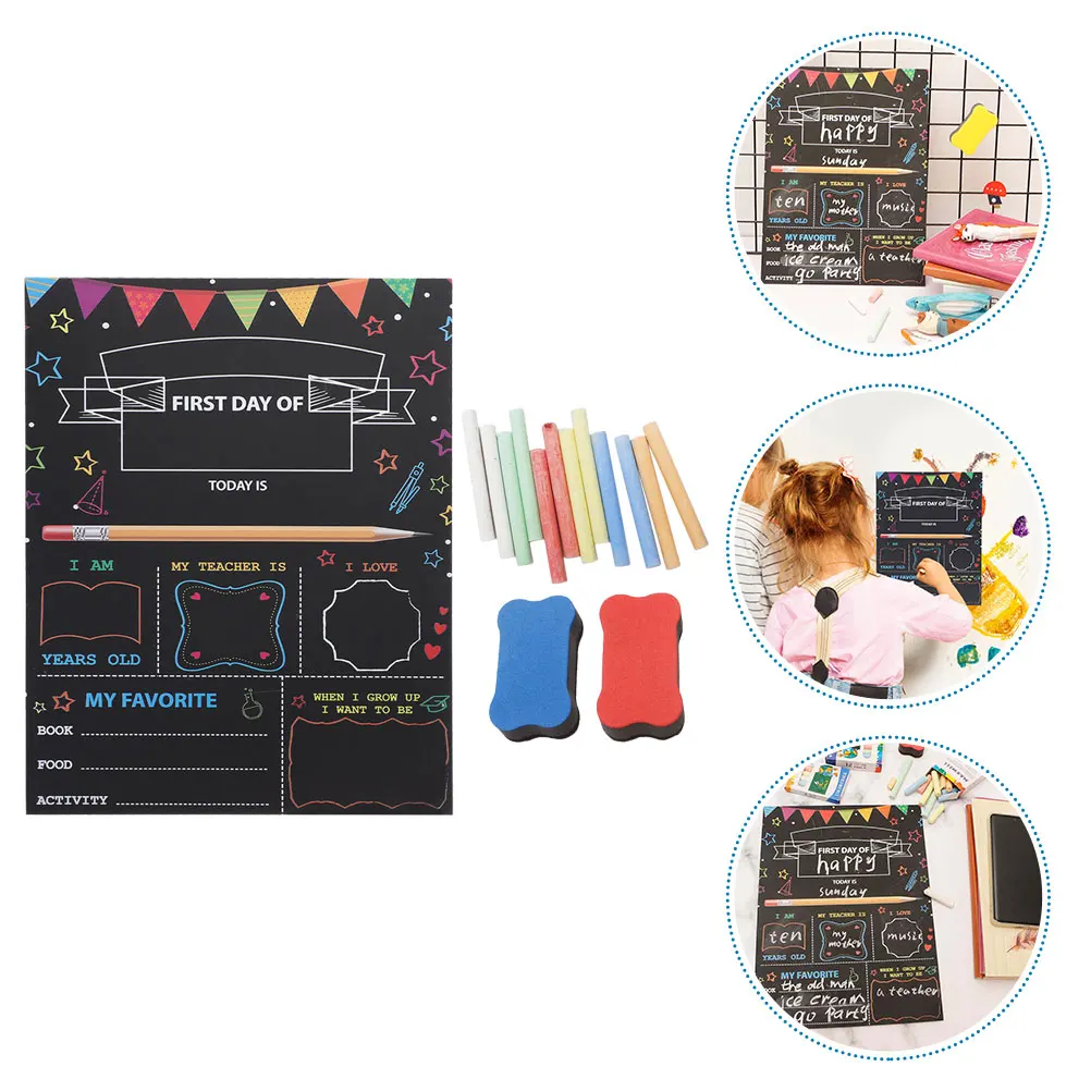 1Set Double-Sided Blackboard Hanging School Sign Small Lightweight Chalkboard for First Day Kindergarten Preschool Classroom