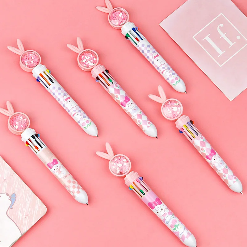 Randomly select a cute rabbit 10 color retractable ballpoint pen, suitable for schools, offices, diaries, and girl gifts