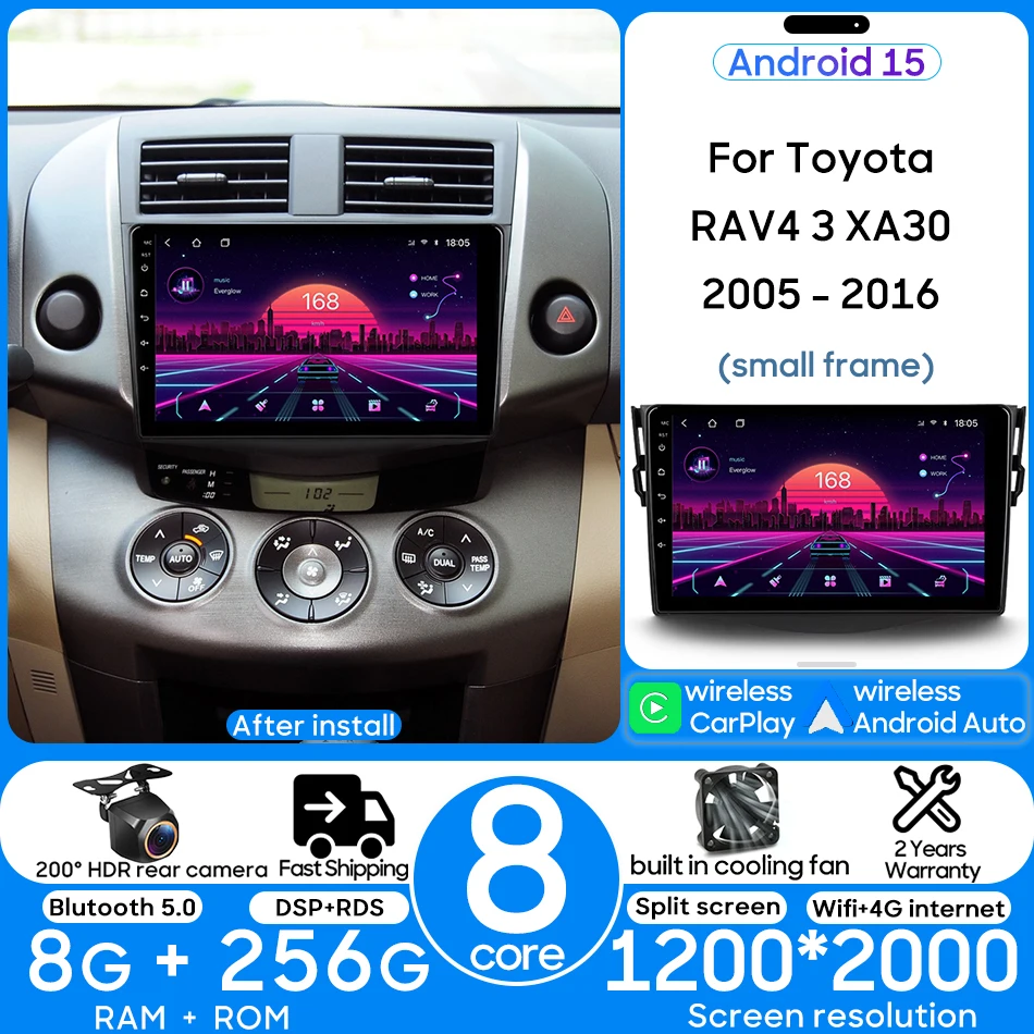 

Android 15 For Toyota RAV4 Rav 4 3 XA30 2005 - 2016 Car Radio Multimedia Video Player Navigation GPS Wireless CarPlay Auto 2din