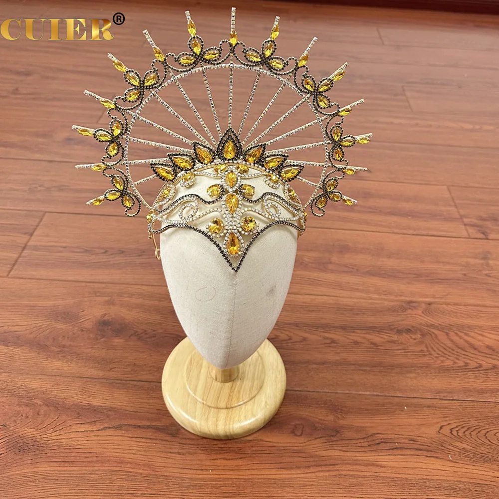 

CUIER удивительный красный стеклянный головной убор со стразами, ожерелье для женщин, показы Drag Queen, преувеличенные ювелирные изделия огромного размера