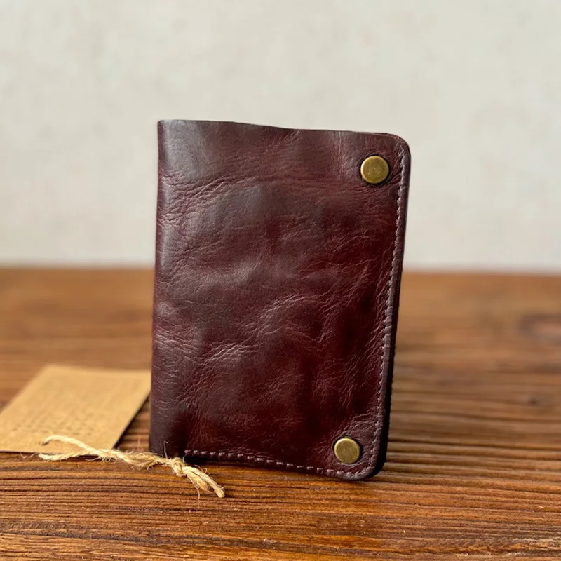 AETOO  New plant tanned leather women's fold short purse money clip retro head layer cowhhide simple boy's wallet zipper