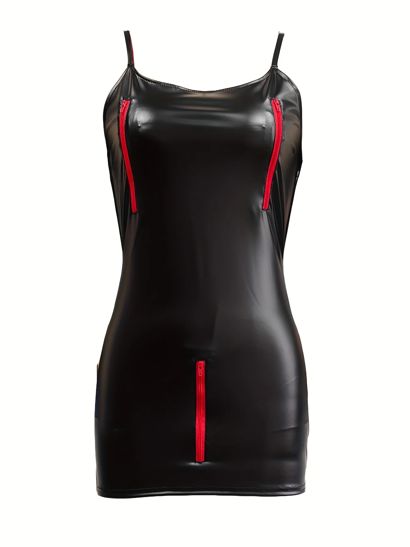 Seksowna sukienka bez pleców ze sztucznej skóry, sukienka z wieloma zamkami błyskawicznymi, sukienka na ramiączkach spaghetti, odzież klubowa do tańca na rurze, koszula nocna, letnia odzież damska