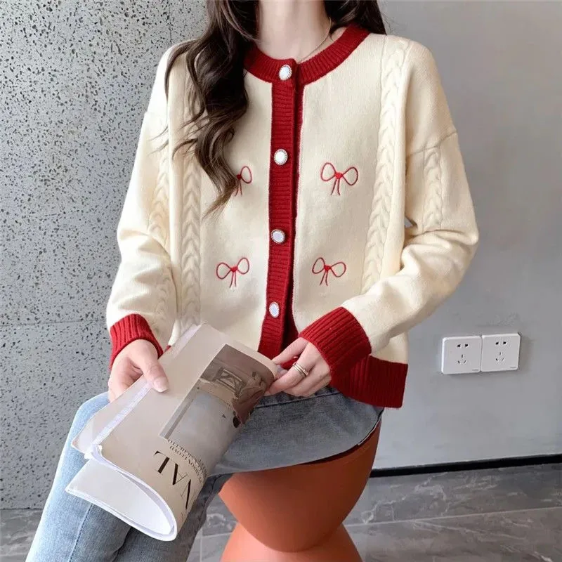 Autumn Winter Knitt Sweater Cardigan Jacket Women 2024 New Round Neck Sweater Coat Female Loose Sweatshirt Outerwear Ladies Tops