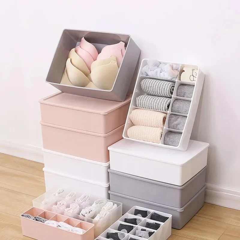 Plastic Multi Grids Underwear Bra Socks Storage Boxes Clothes Organizer Home Bedroom Closet Drawer Plastic Divider Organizer