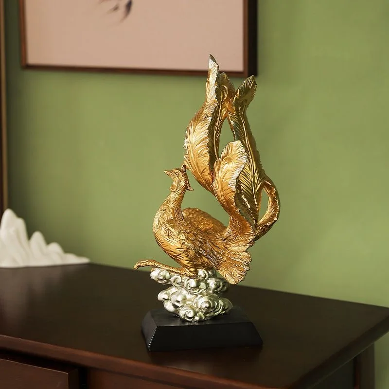 Light luxury dragon and phoenix decorations, study bookcases, wine cabinets, handicrafts, new Chinese style grand living room de