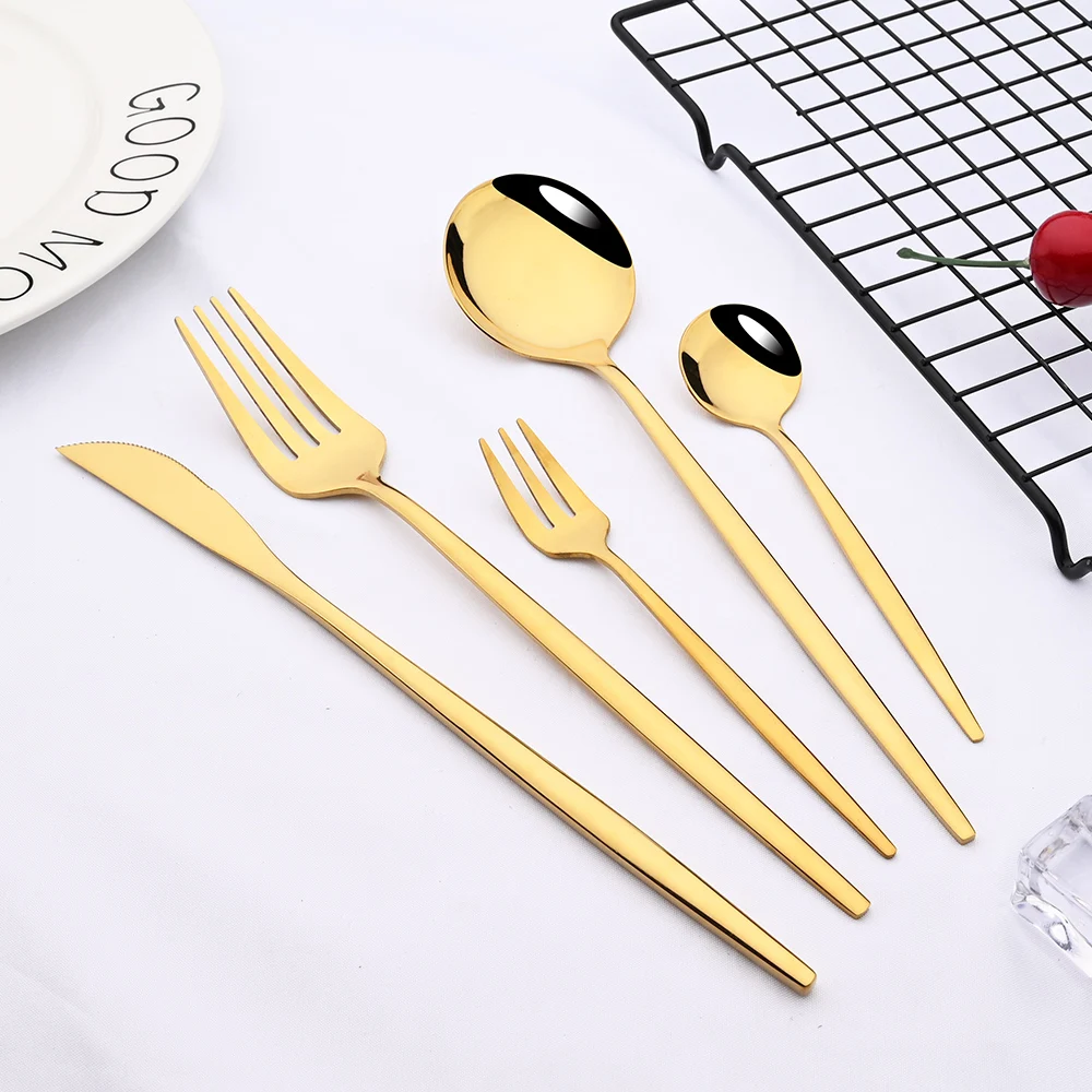 30Pcs Golden Cutlery Set Knife Fork Spoon Dinnerware Set Cake Fork Flatware Stainless Steel Silverware Party Kitchen Tableware