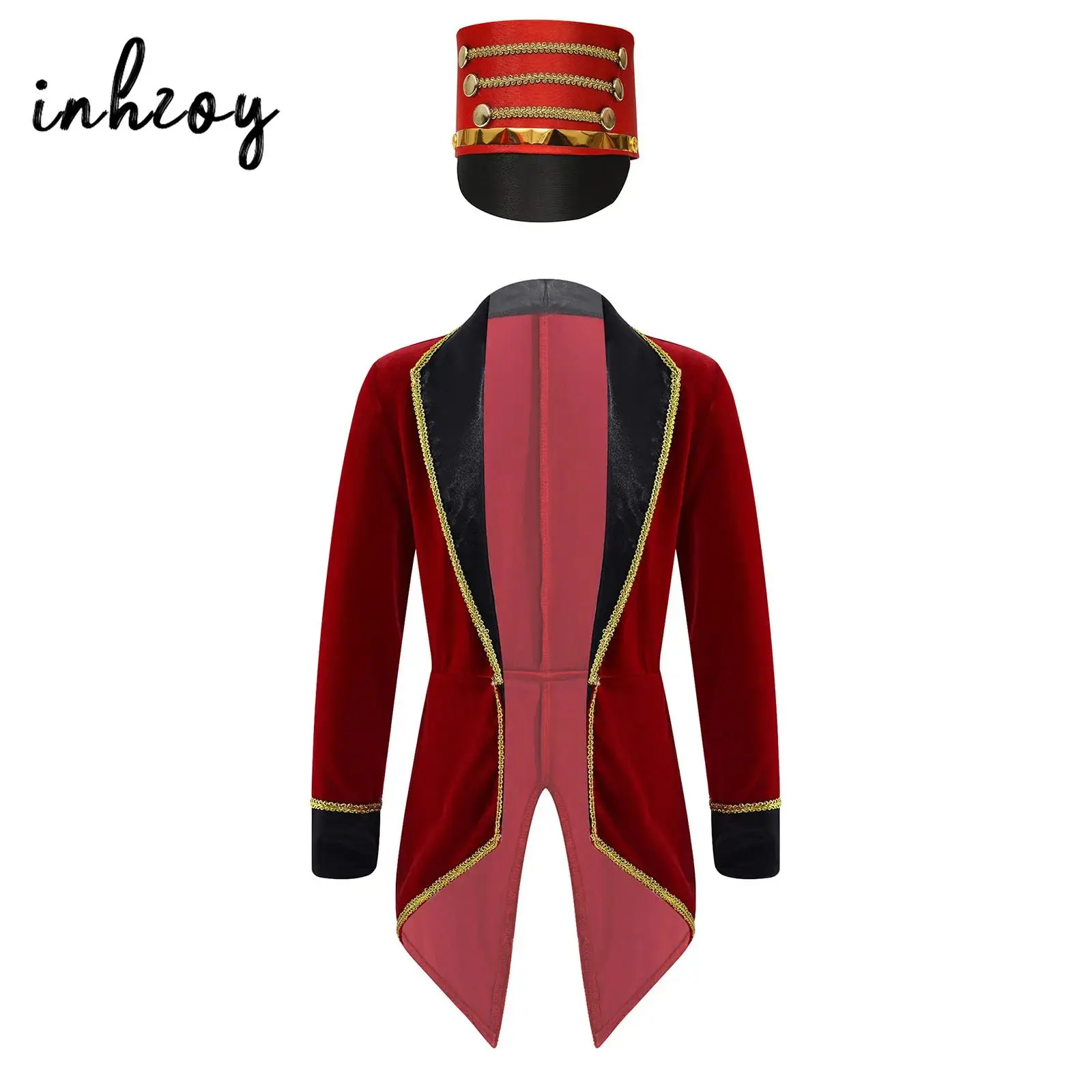 

Girls Boys Marching Band Costume Carnival Honor Guard Outfits Circus Ringmaster Jacket Tailcoat and Hat Drum Major Uniform Sets