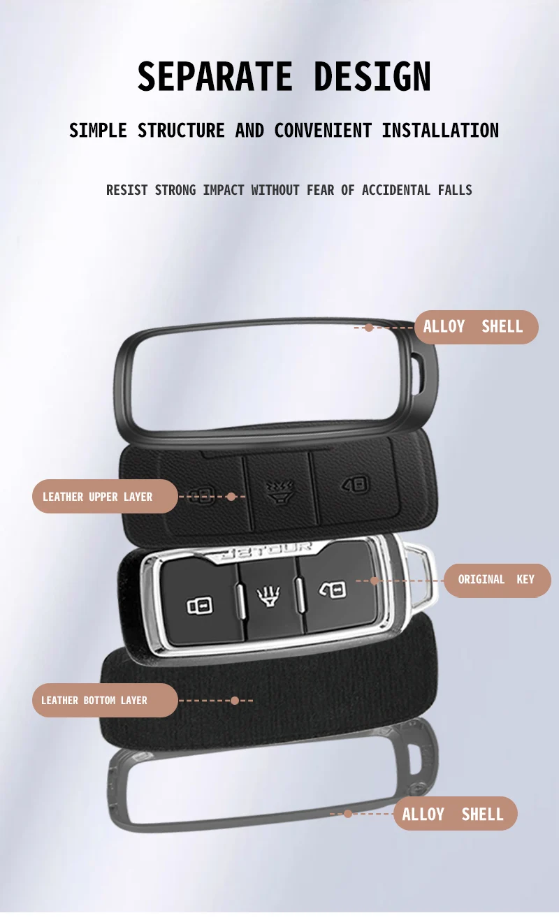Neue Zink legierung Leder Auto Fernbedienung Schlüssel etui Abdeckung Halter Anhänger Schutzhülle für chery Jetour x70 x70s x70m x90 Cowin x3 x5 k60 – Detail 3