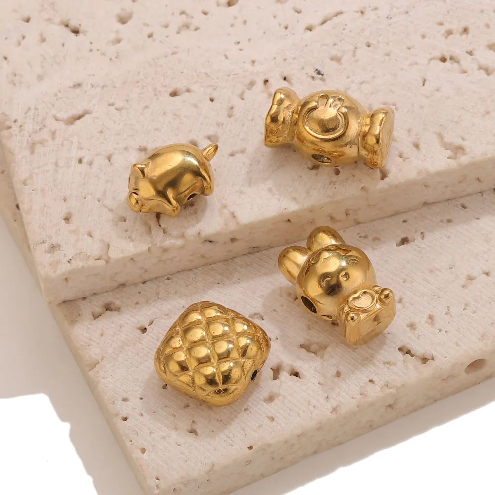 5 Stück Edelstahl-Abstandshalterperlen in Form von Kaninchen und Schwein für Armbänder, DIY, handgefertigte lose Perlen, vergoldete Perlen, Schmuckzubehör – Detail 4